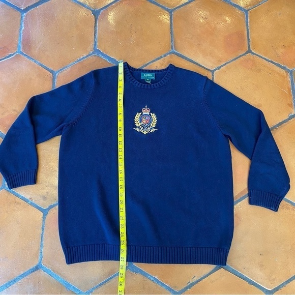 Vintage Ralph Lauren Women’s Navy Sweater Large Embroidered Crest Logo sz 1X - Picture 5 of 6